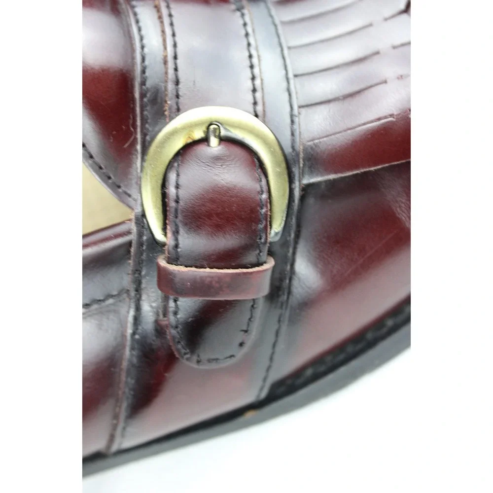 Bass Mens Burgundy Leather Kiltie Loafers Buckle Fringe SlipOn Dress Shoes 11.5M
